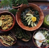 assorted foods on bowls