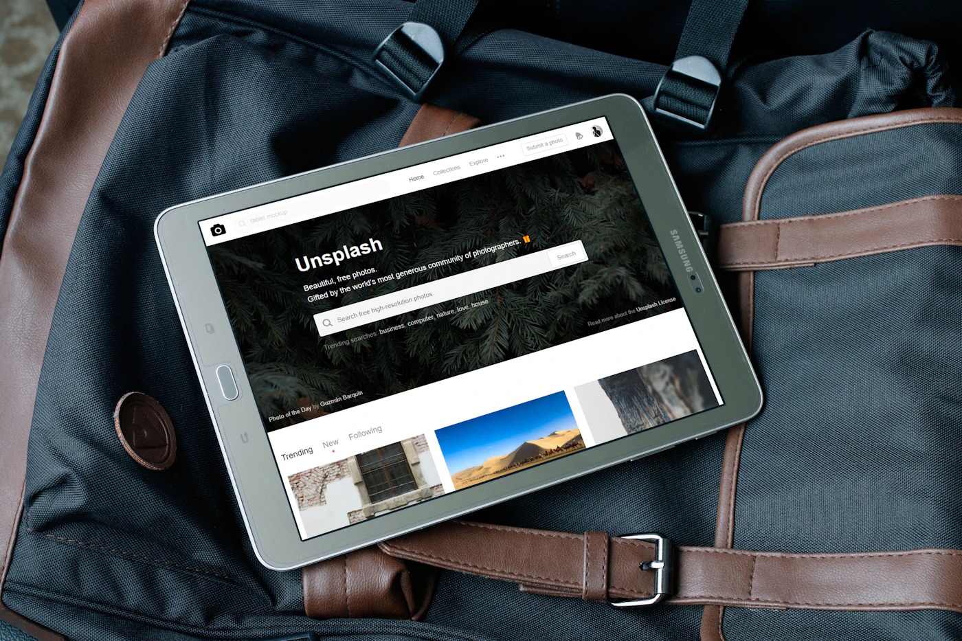 A Samsung Galaxy tablet powered on