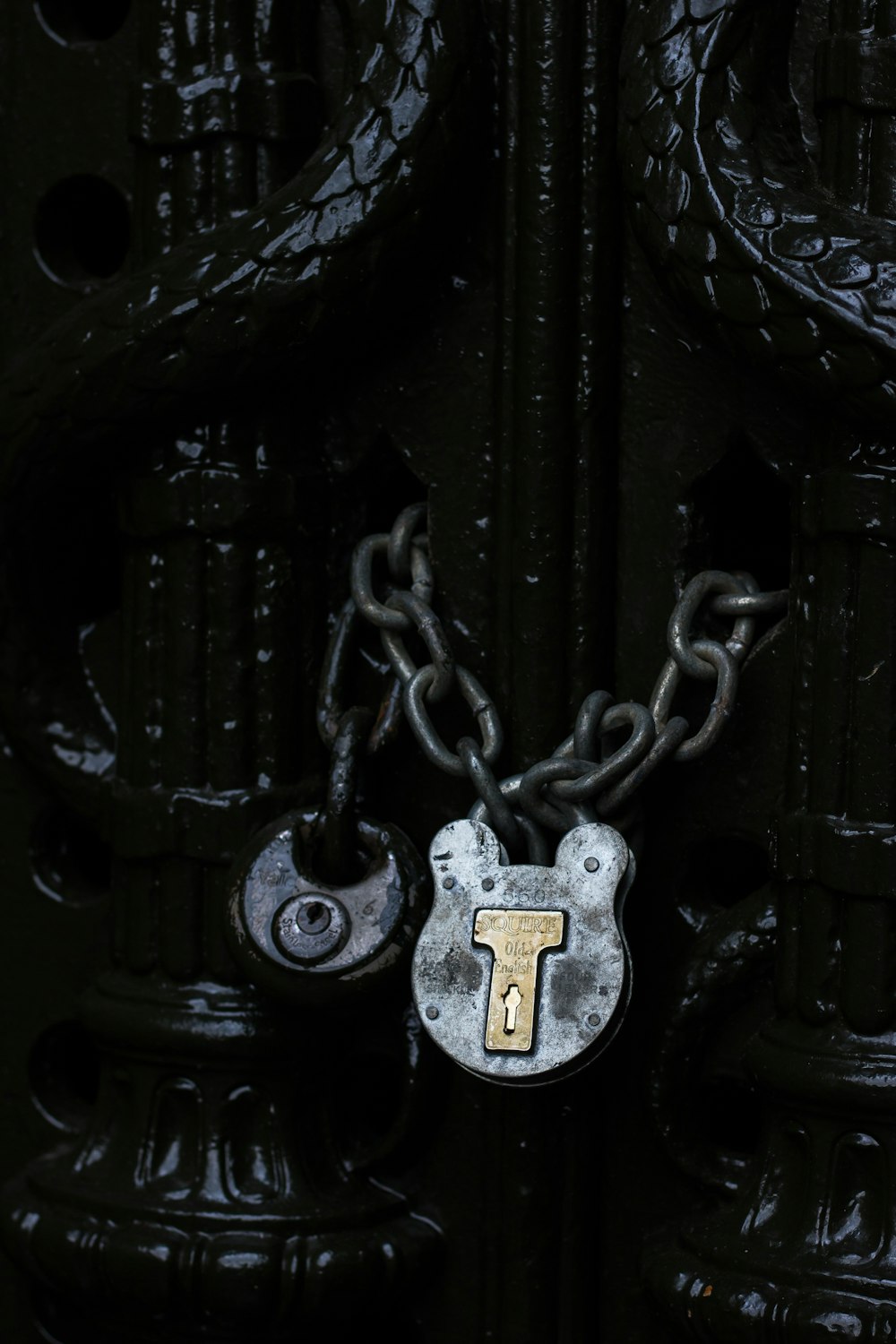 door with gray chain lock