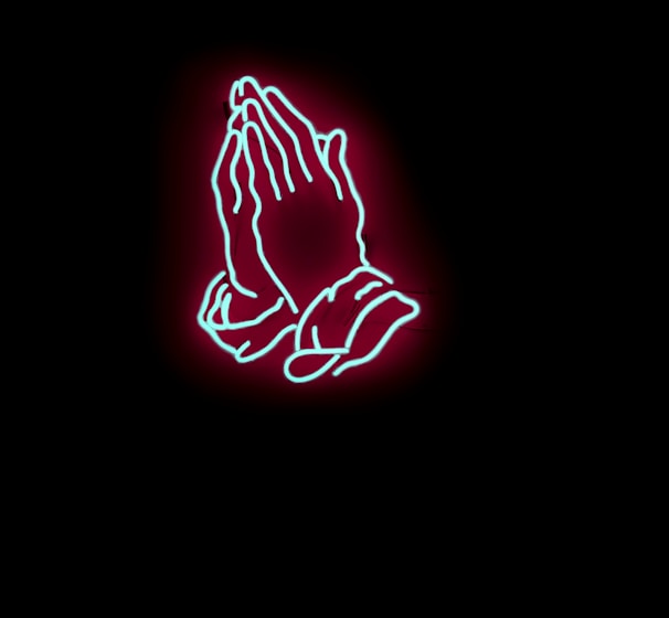 praying hand neon signage