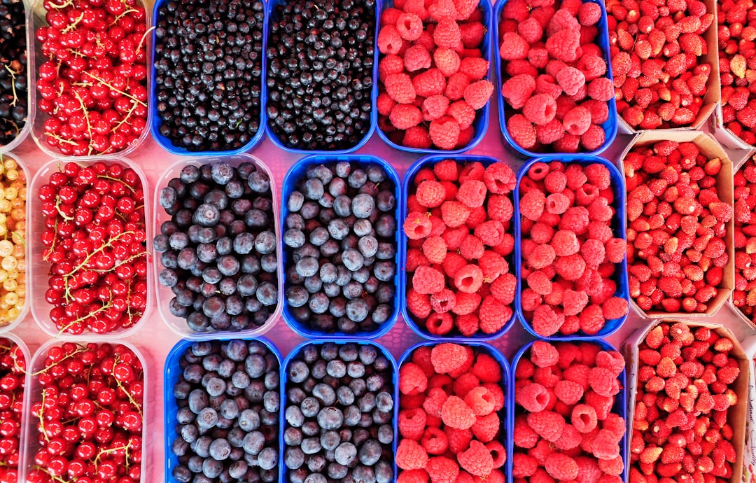 flat lay photography of boxes of berries