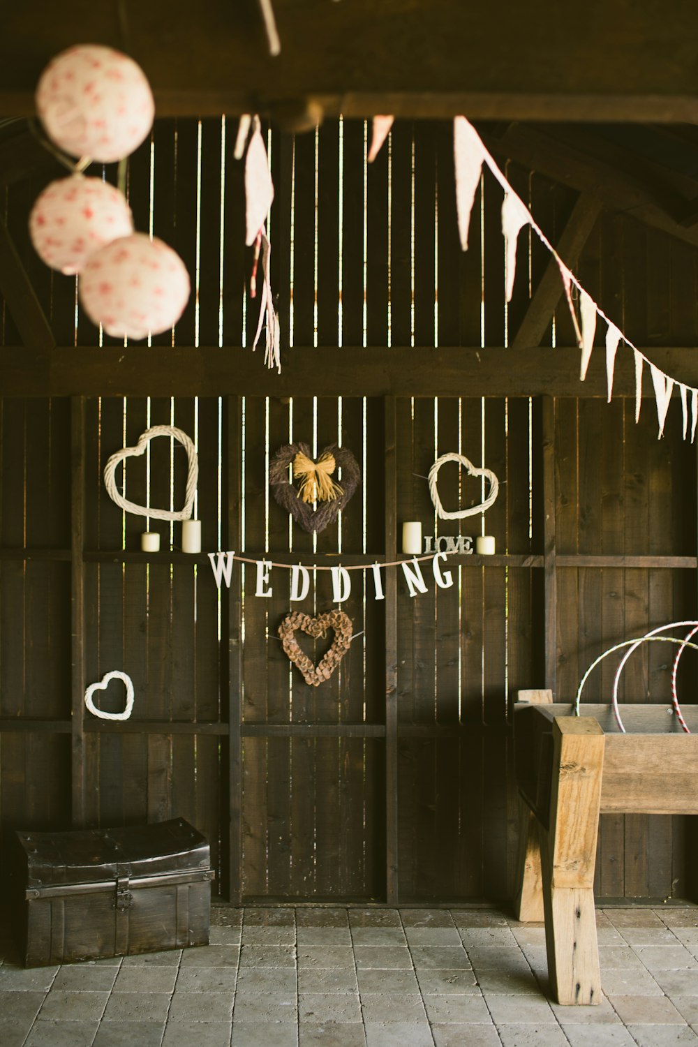 hanged white wedding buntings