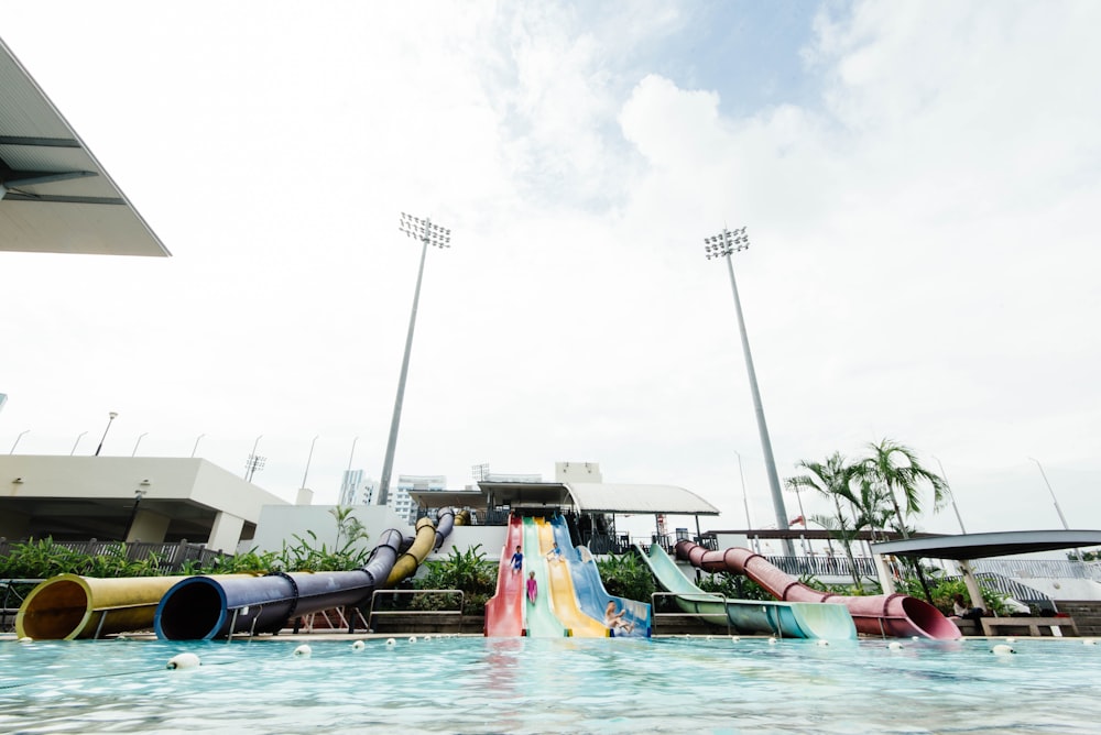 selective focus photography of pool slide