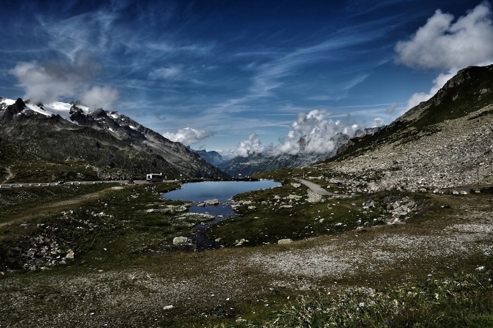 body of water between mountains