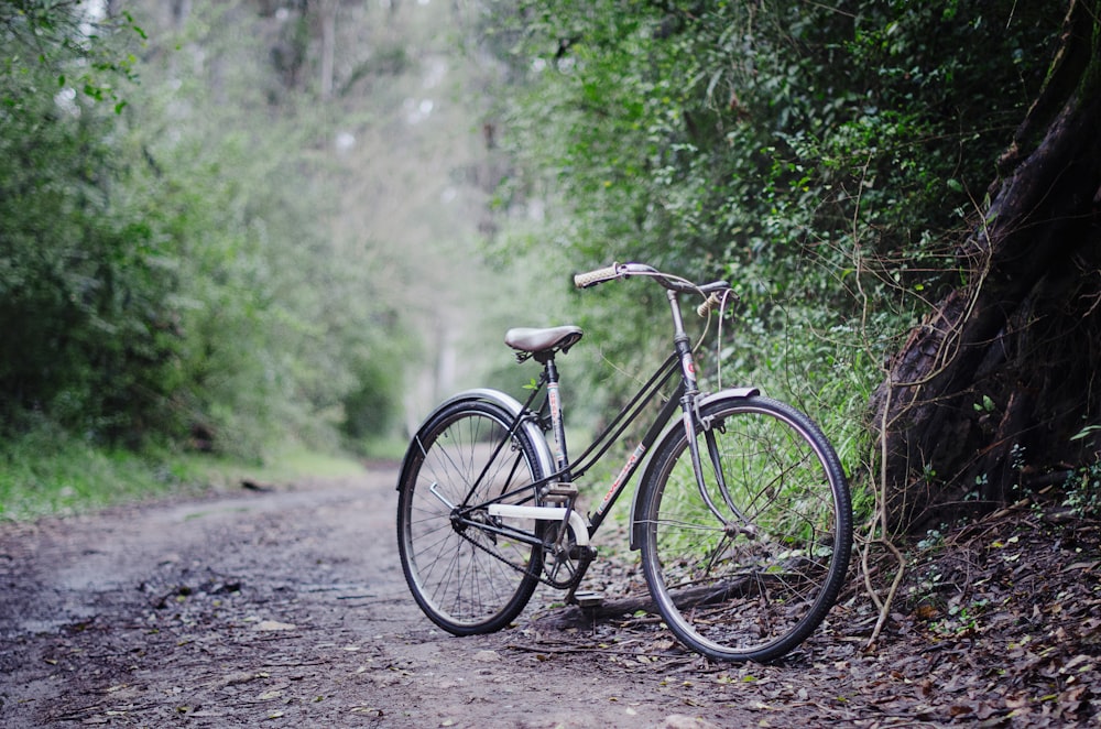 black cruiser bike on gray pathway