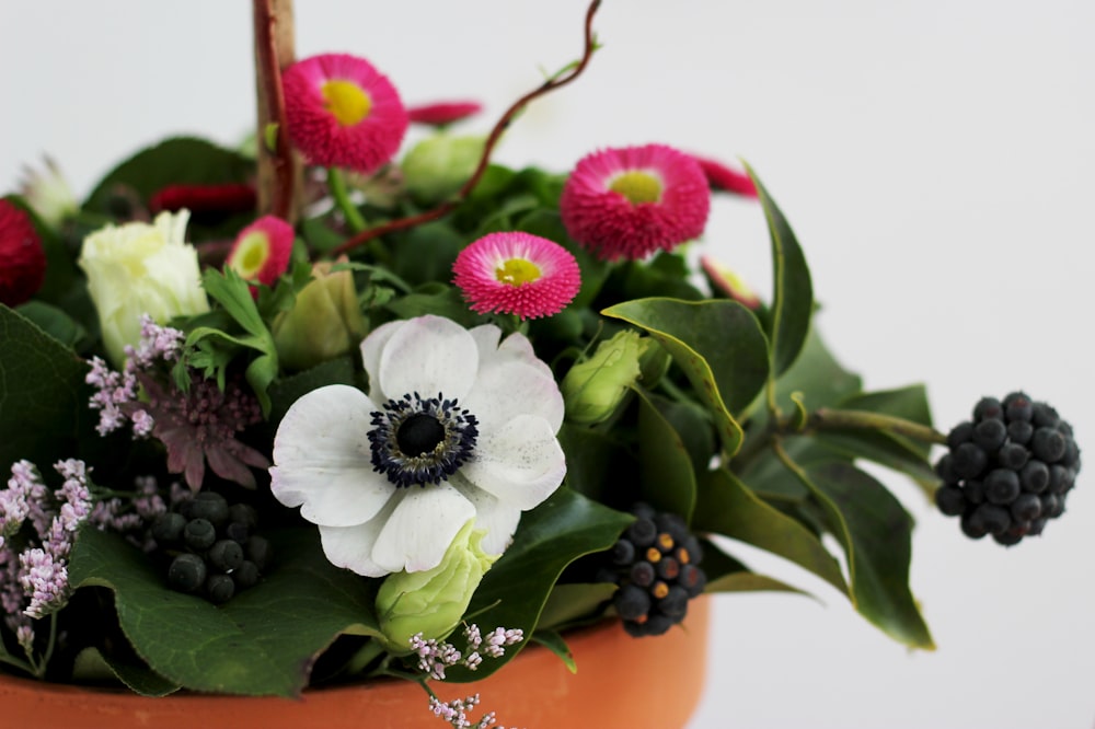 white and pink flower arrangement