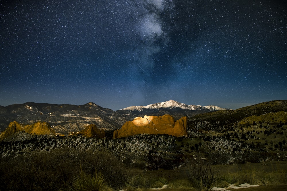 landscape photography of black mountains