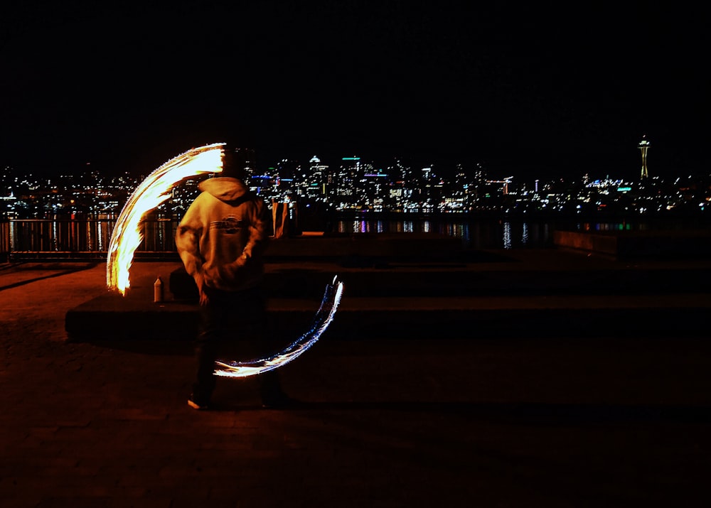 man performing fire dance