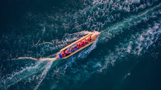 bird's eye view photography of boat on body of water