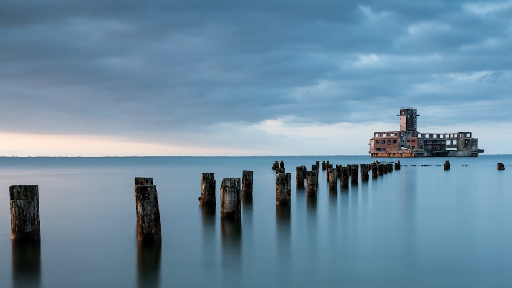 dock wooden base on water