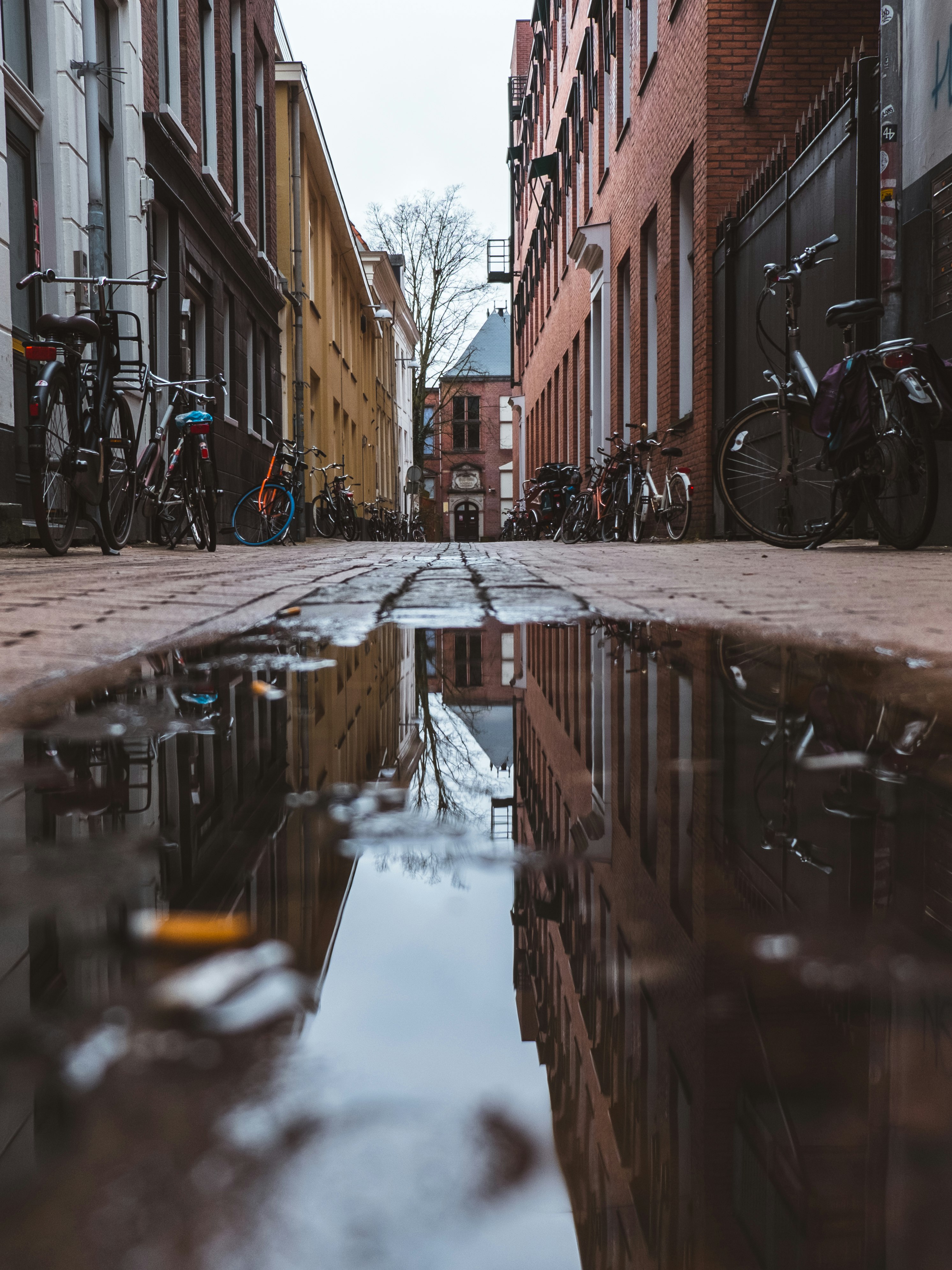 Dark alley in the city of Groningen, the Netherlands.