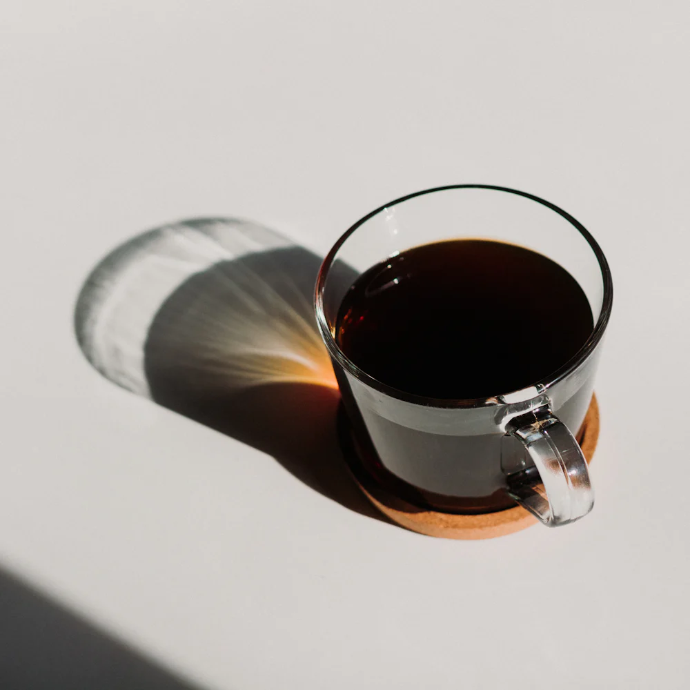 A caramel latte in a glass