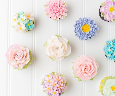 flower cupcakes on white surface