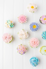 flower cupcakes on white surface