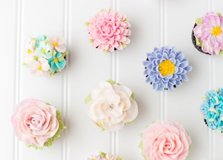 flower cupcakes on white surface