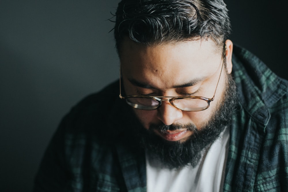 man wearing framed eyeglasses