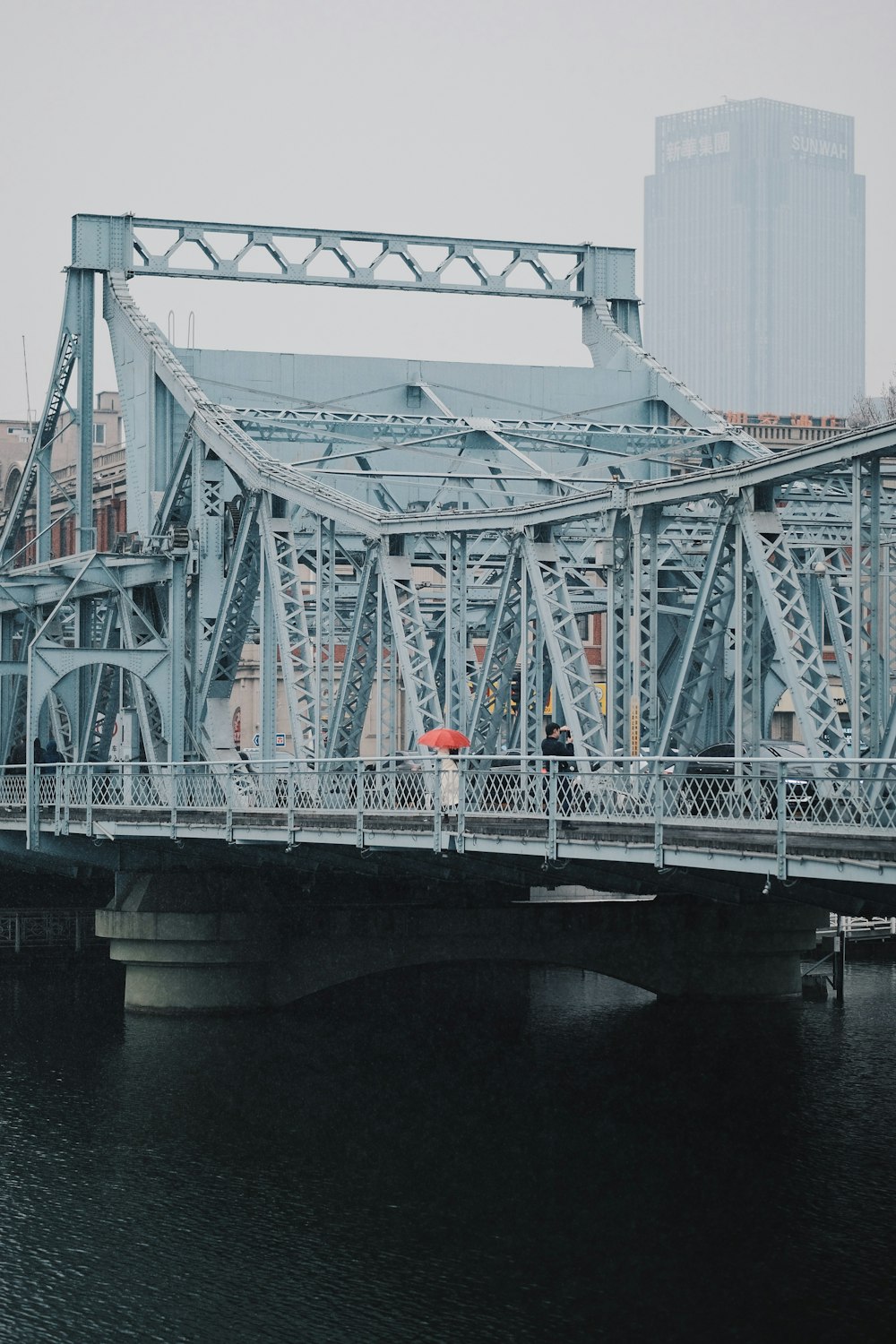 gray steel bridge under gray sky