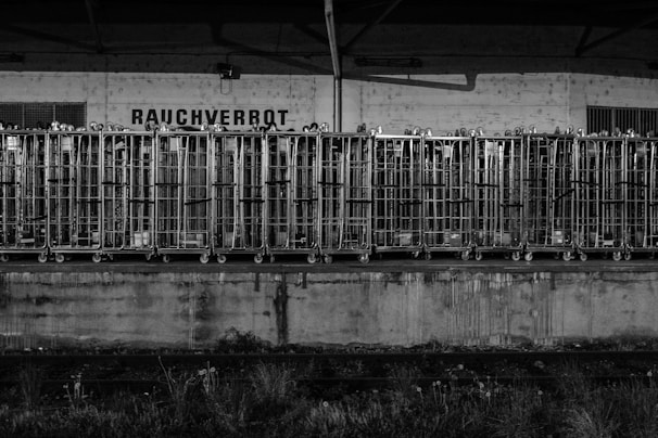 Steel cages assembled and ready to support filter bags in industrial use.