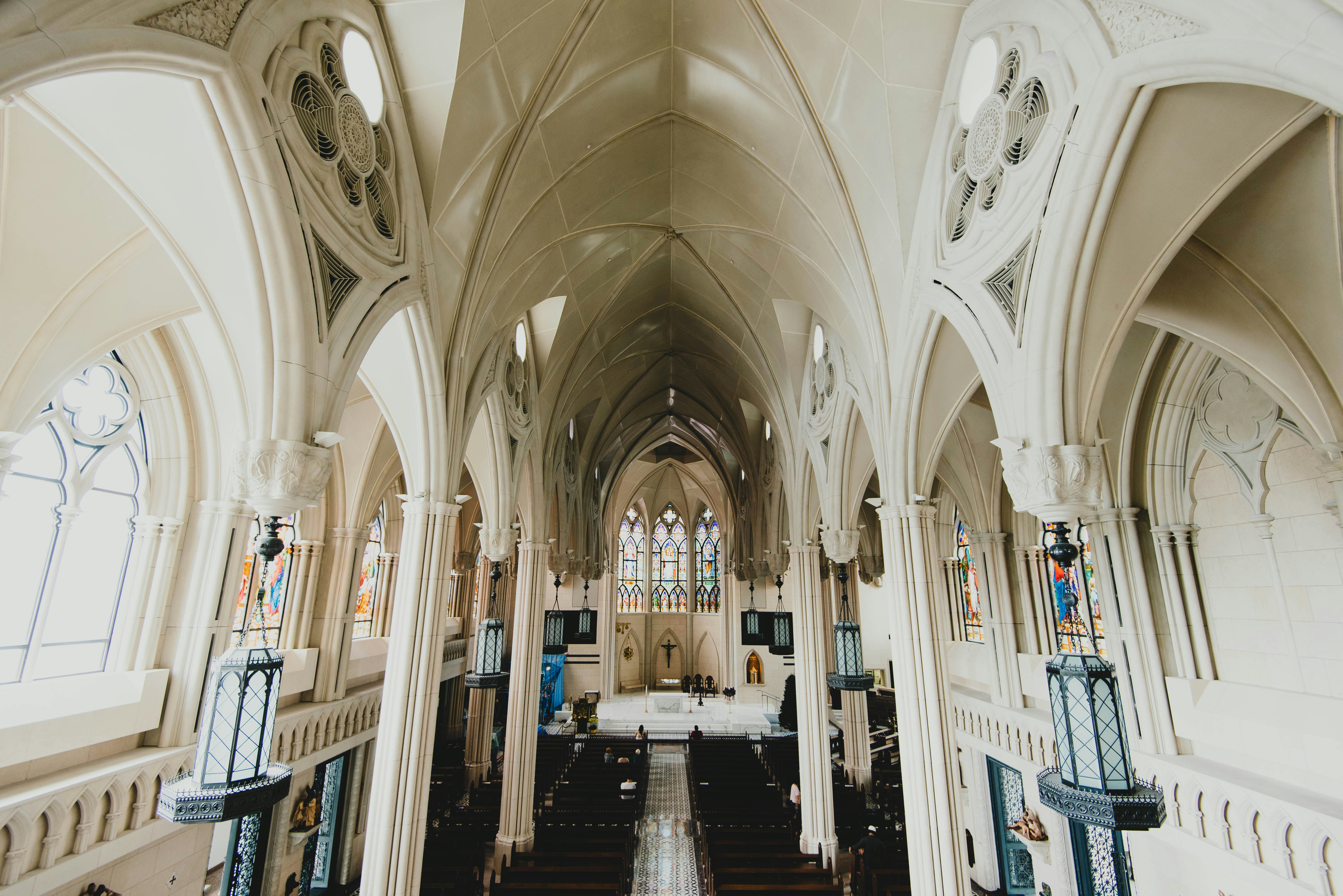 interior of church with pews, 