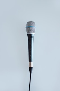 black and gray corded microphone