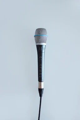 A friendly journalist holding a microphone, ready to connect.