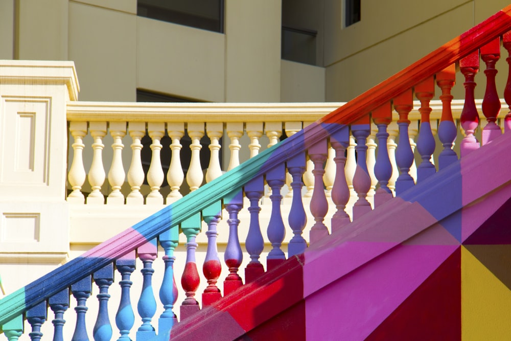 multicolored stairs handrail