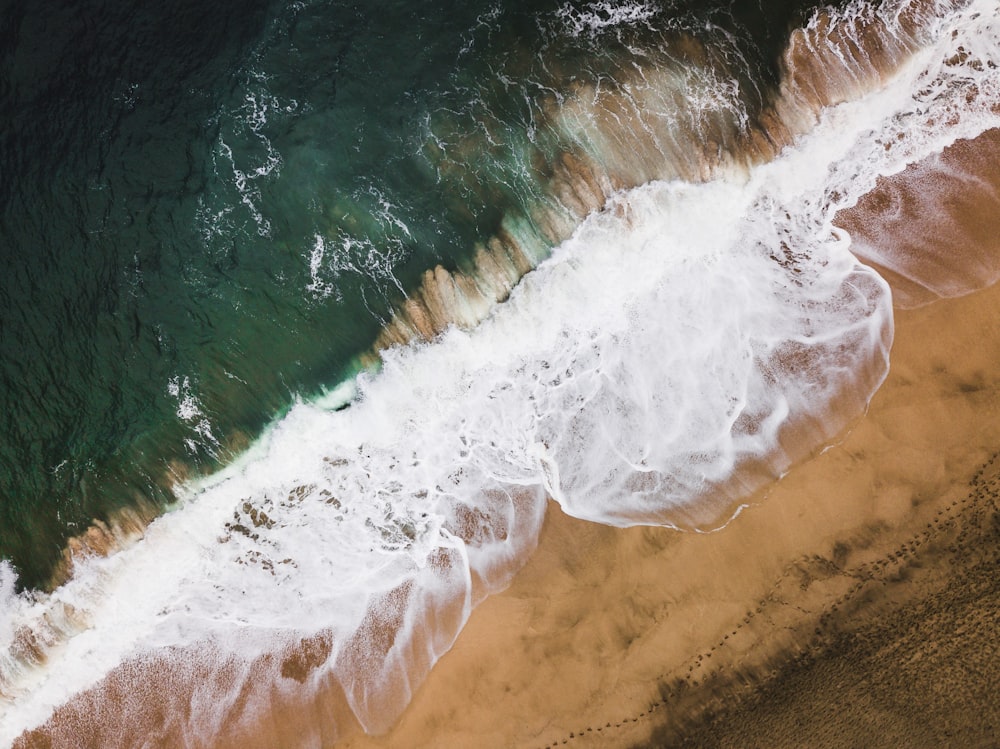 an aerial view of a beach and ocean