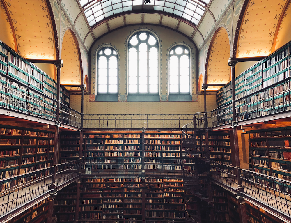 books of wooden shelf