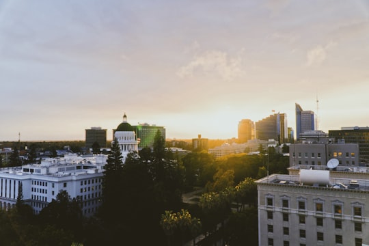 aerial photography of city with high-rise buildings under white and yellow sky during daytime in Sacramento United States