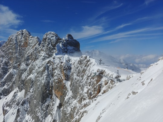 top view of snowy mountain in Dachstein Mountains Austria