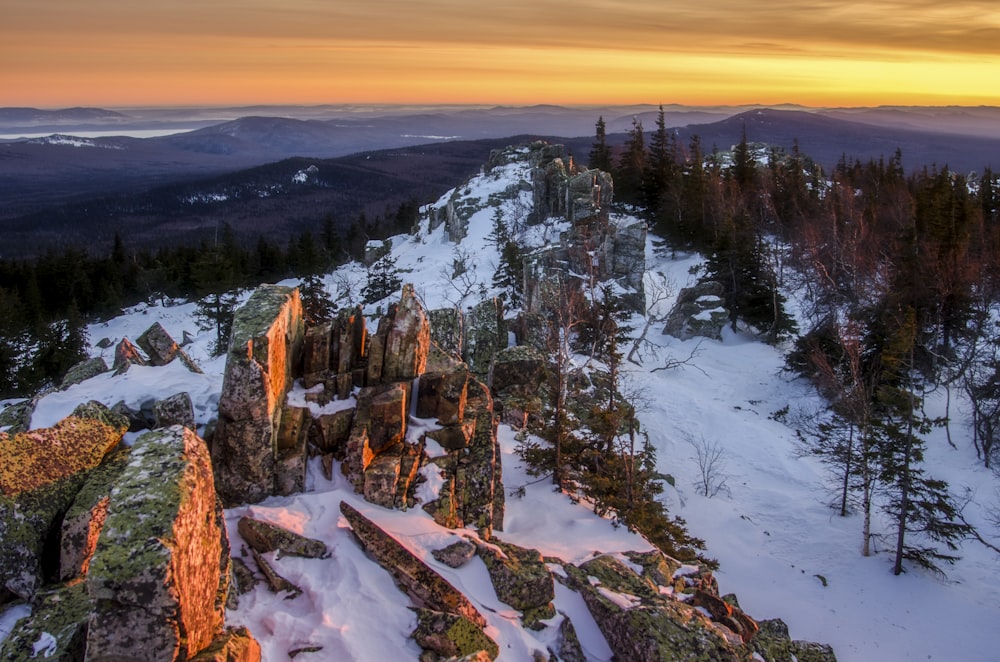 top view photography of mountain covered by snow