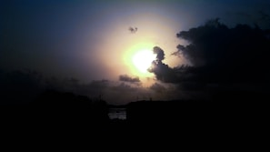 Cinematic still from a music video featuring danken against a dramatic sunset backdrop