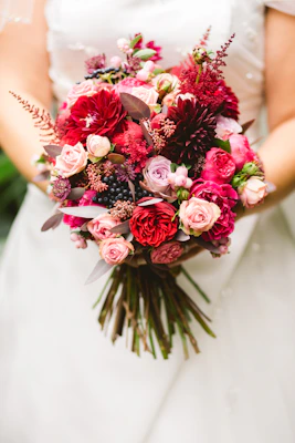 Elegant bridal bouquet with garden roses and eucalyptus