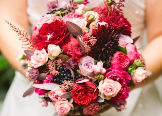 bride holding flower bouquet