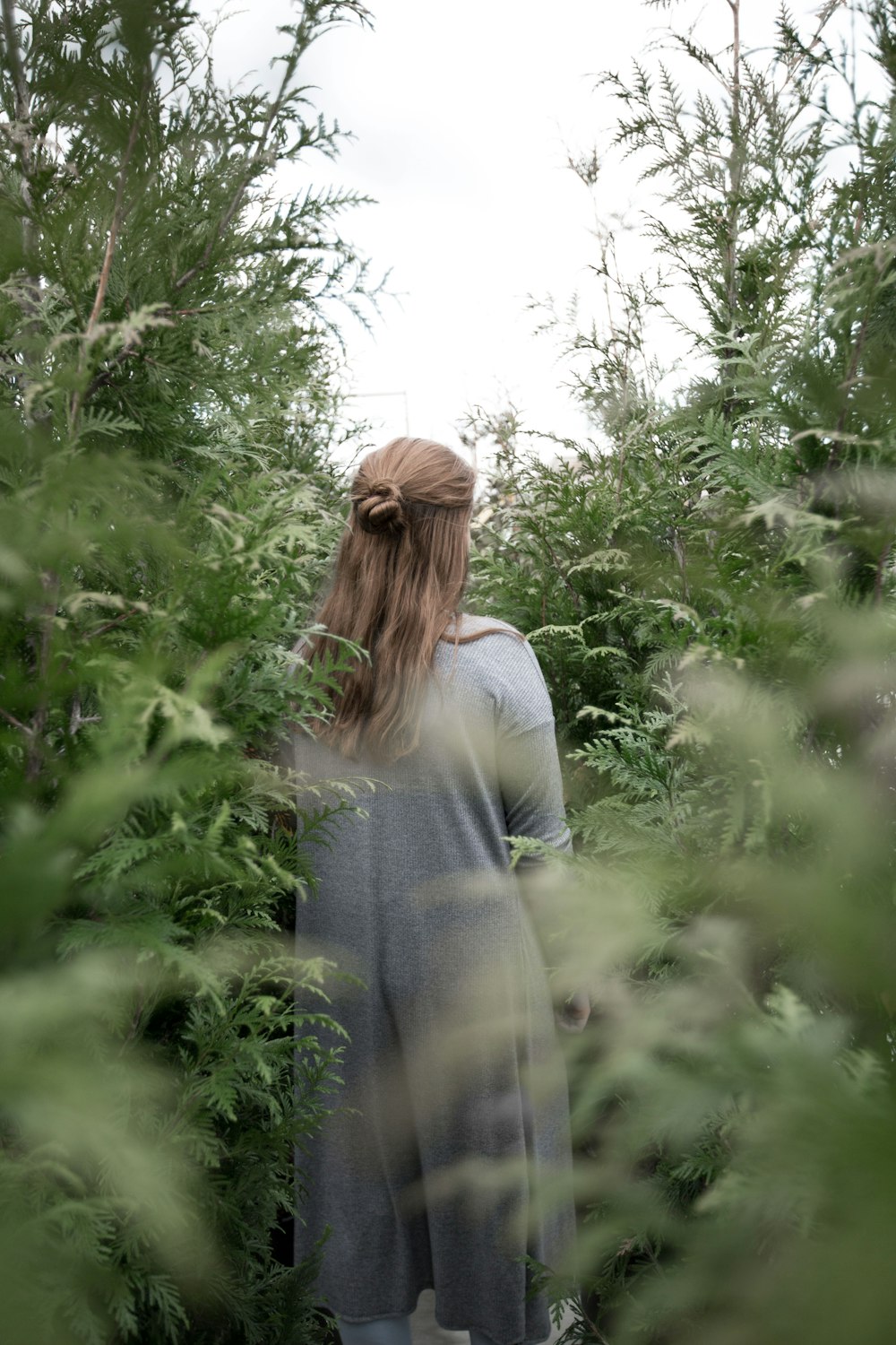 una donna in piedi in un campo di piante