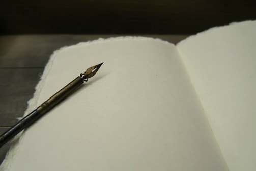A vintage quill pen resting on an open ledger, symbolizing timeless communication.
