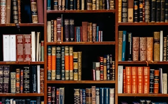 assorted-title of books piled in the shelves