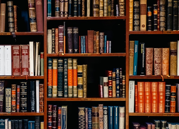 assorted-title of books piled in the shelves