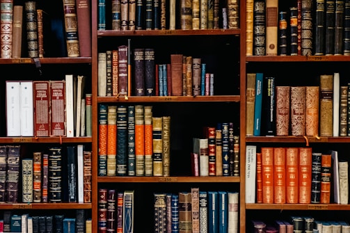 assorted-title of books piled in the shelves