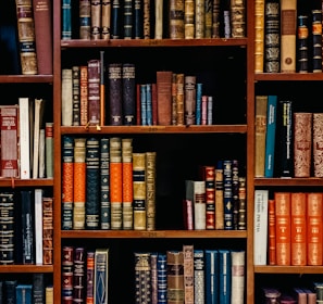 assorted-title of books piled in the shelves