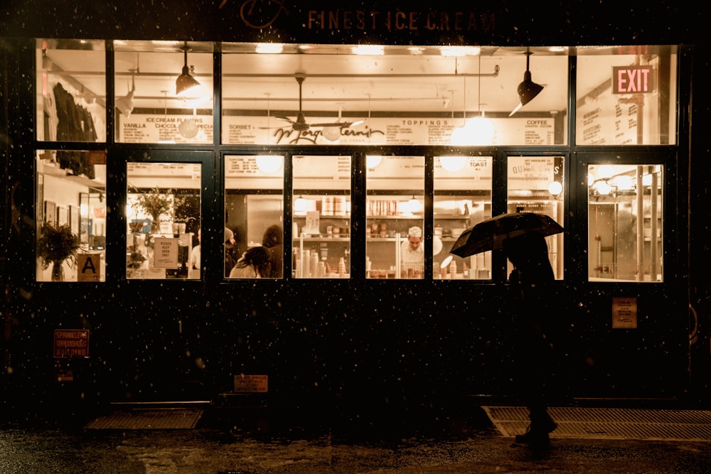 person standing in front of restaurant