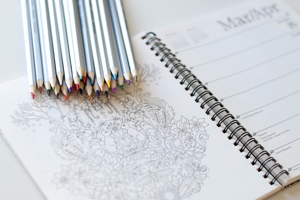 lápices de colores en cuaderno