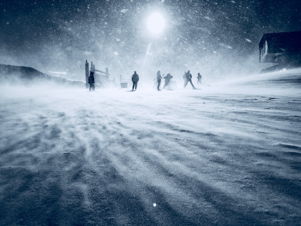 people walking during snow