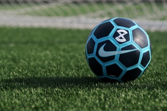 blue and black Nike soccer ball
