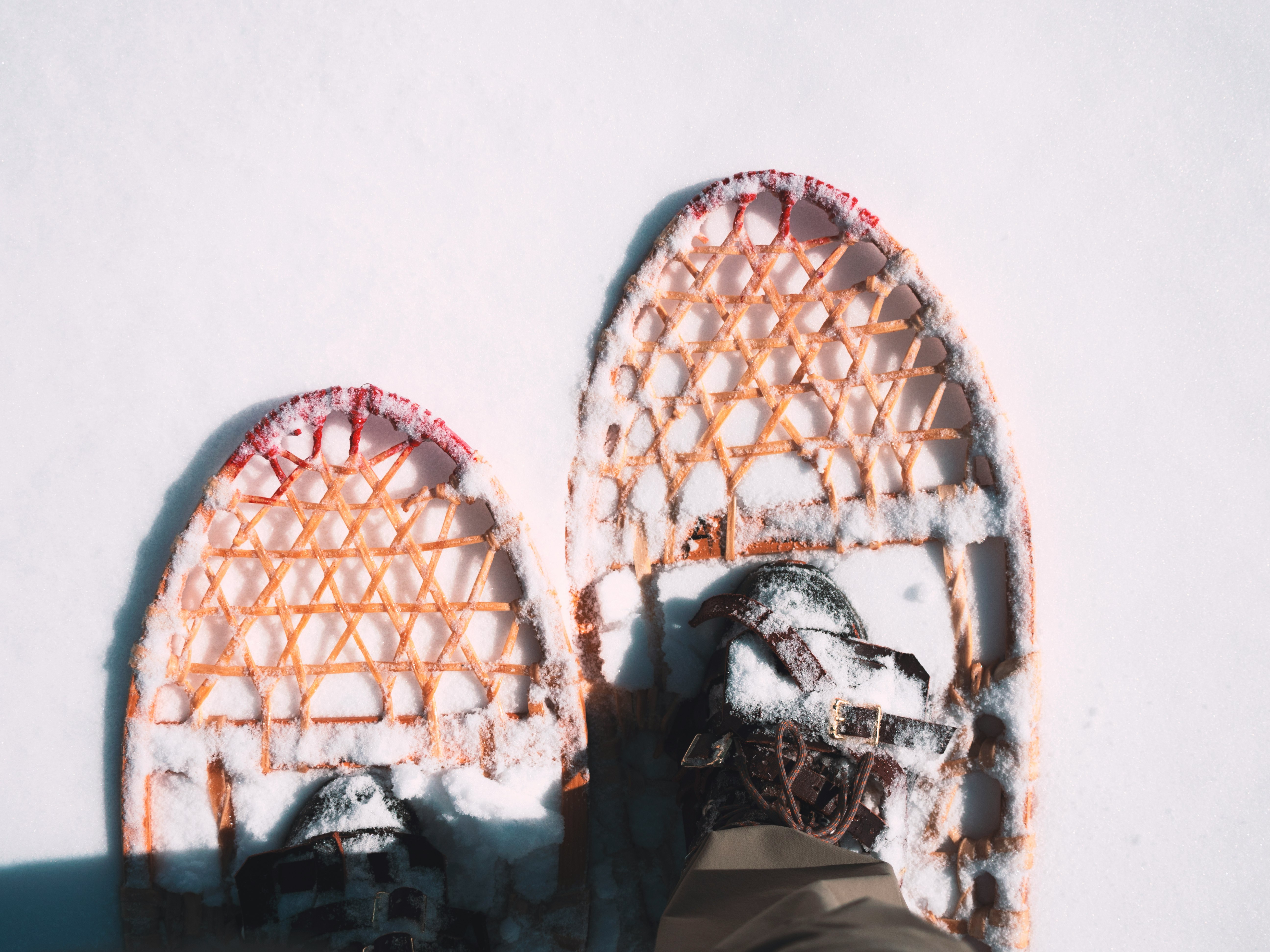 person wearing snow shoes