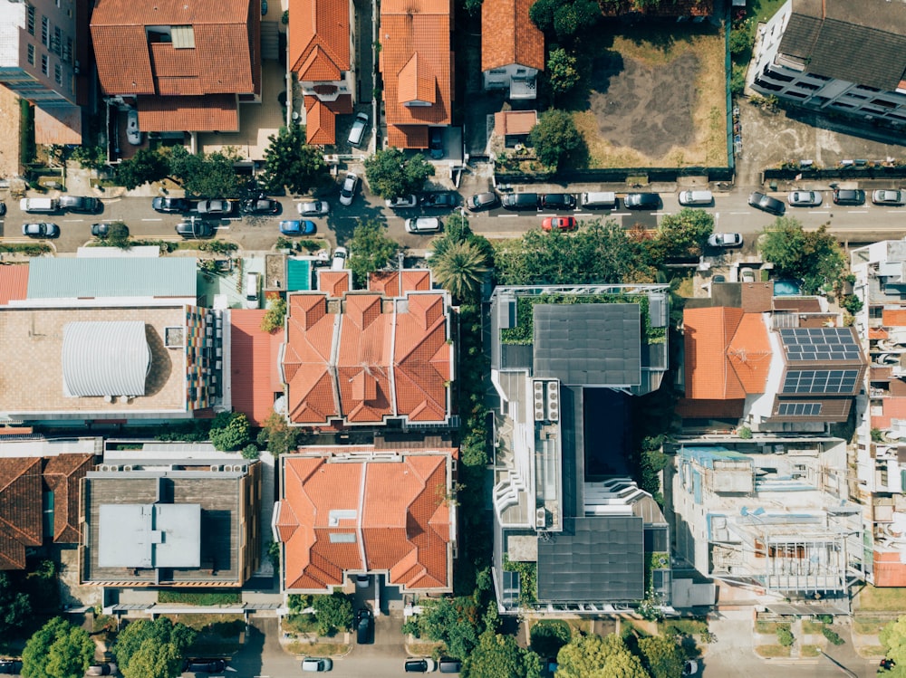 aerial photo of orange and grey concrete building