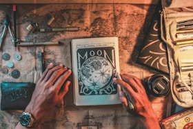 Moon book on top of world map