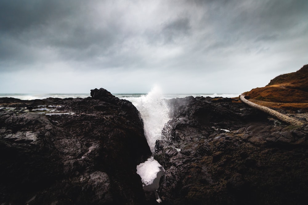 splash body of water on cliff