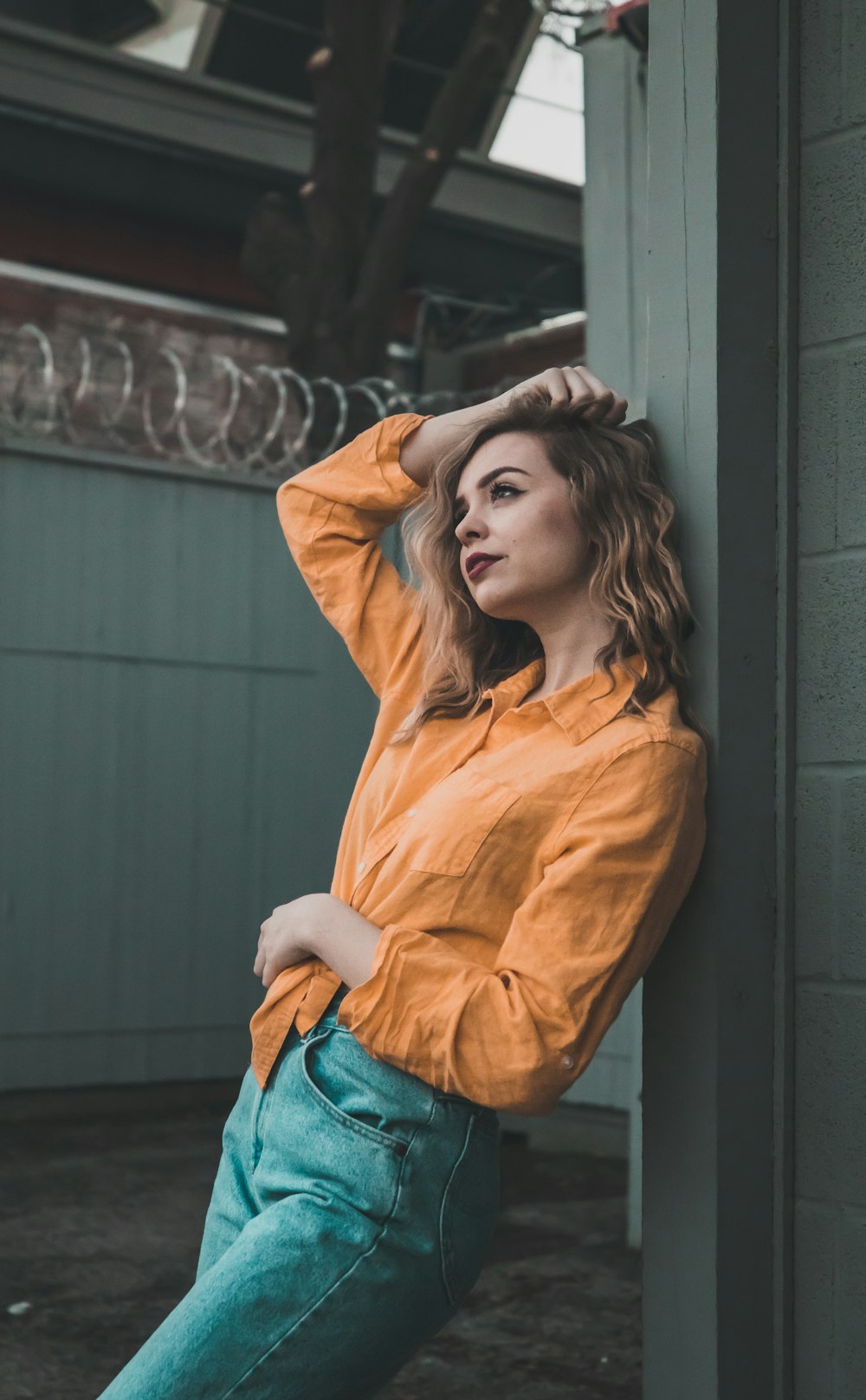 women's orange dress shirt