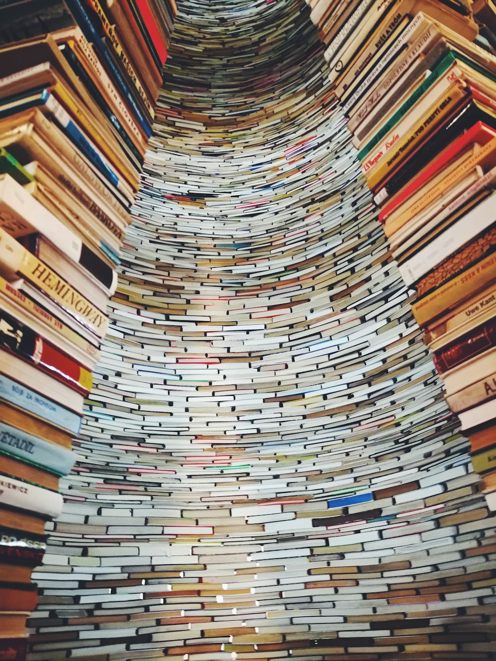 low angle photo of tower of books